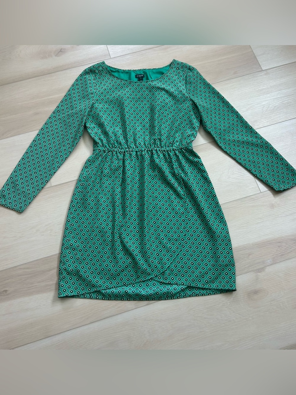 J.Crew green diamond print long-sleeve dress - size 6